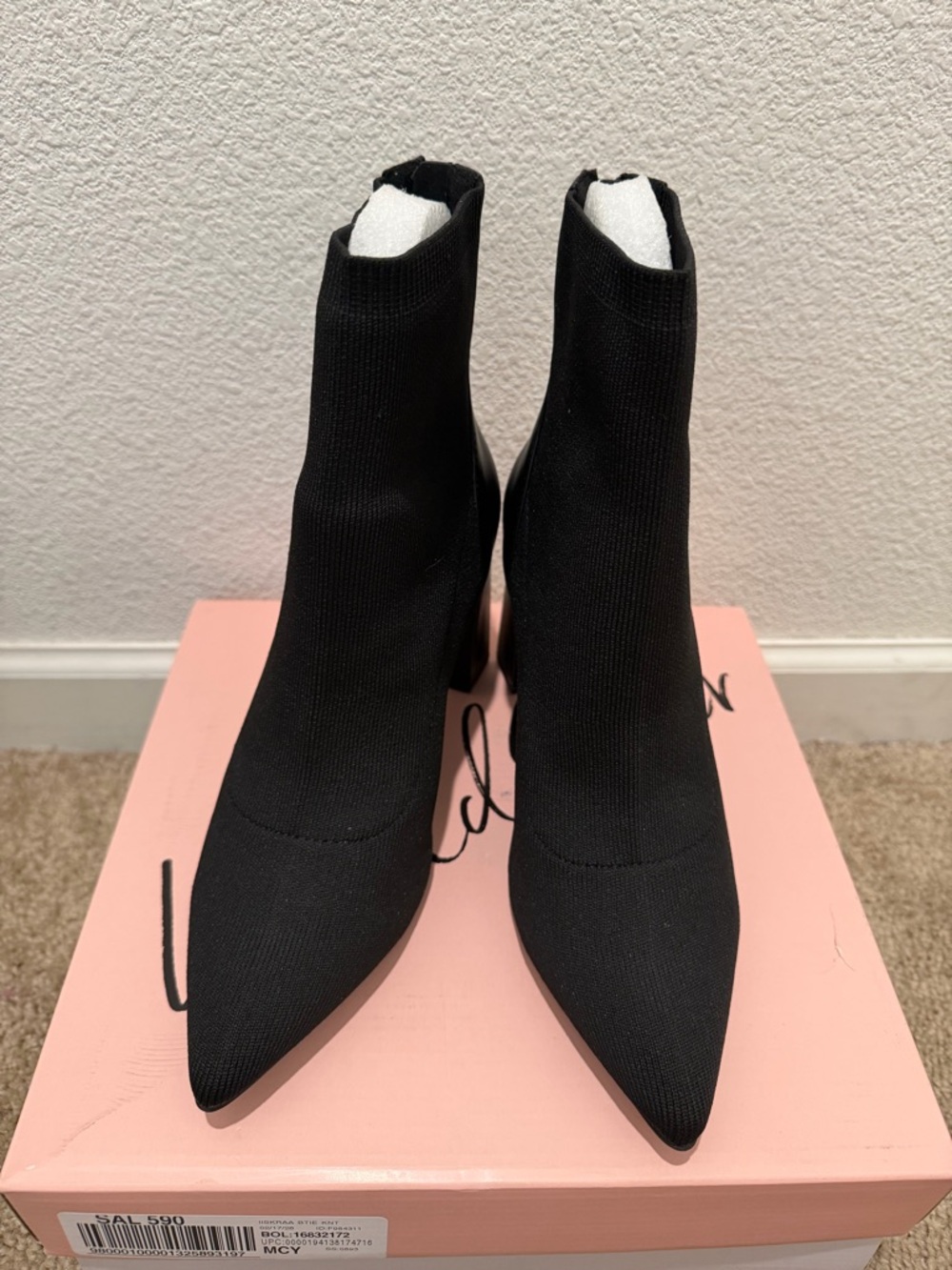 “New” Wild Pair Black Sock Pointed-Toe Ankle Boots size7.5
